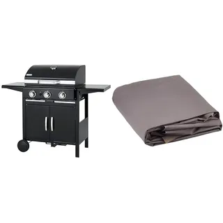 Gasgrill "Mayfield 3" + Universal Abdeckhaube für Gasgrill klein, taupe