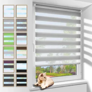 Zarnan Doppelrollo Klemmfix ohne Bohren Grau 70x220cm(Stoffbreite 66cm) Duo Rollo Blickdicht Zebrarollo Rollos für Fenster ohne Bohren für Wohnzimmer Küche Büro lichtdurchlässig und verdunkelnd