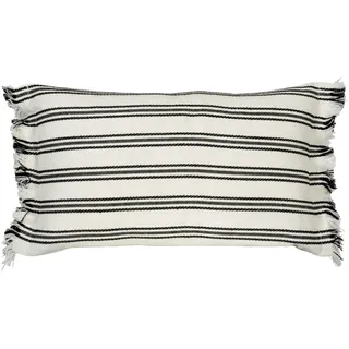 Atout Ciel Kissen mit Streifen, Schwarz und Ecru aus Baumwolle mit Fransen, 30 x 50 cm