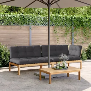 Design 3-tlg. Garten-Sofagarnitur aus Paletten mit Kissen Akazienholz, Gartensofas 2024 Neu - Braun