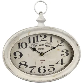 Wanduhr AMBIENTE HAUS "Antikweiss Wanduhr aus metall 27cm", weiß, B:28cm H:27cm T:6cm, Wanduhren, Wanduhr