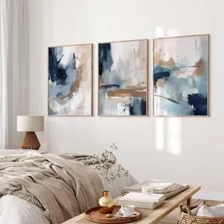 Marineblaue Wandkunst Dekor Abstrakte braune Leinwandbilder Aquarell Moderne Wandkunst Malerei Abstrakte Graffiti Poster Minimalistische Drucke Marineblau Kunstwerk für Wohnzimmer 30,5 x 40,6 cm