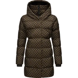 Ragwear Damen, Langer Wintermantel mit angesagtem Hahnentritt Muster wasserdicht und atmungsaktiv Niara Print YOUMODO Brown Gr. 3XL - 3XL