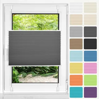 HOMEDEMO Plissee ohne Bohren Klemmfix, B35 x H80 cm Anthrazit, Faltrollo Plisseerollo Jalousie für Tür & Fenster Blickdicht Sichtschutz Sonnenschutz Rollo