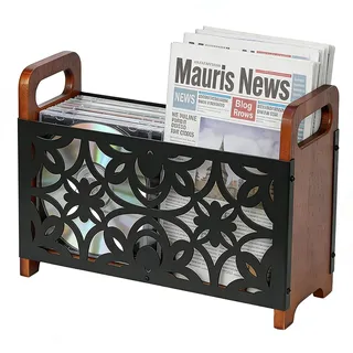 Guiwuiyu Zeitungsständer Holz, Lotusblume Zeitschriftenständer, Zeitungsständer Modern, Zeitungshalter Bücherregal Zeitschriftenhalter, Aufbewahrungskorb für Büro, Zuhause und Wohnzimmer 33x23.5x13cm
