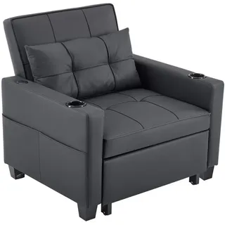 Komhtom Schlafsessel mit Getränkehalter und USB-Anschluss - Schwarz , Leder , Mode , 74x84x87 cm , Gartenmöbel, Gartenliegen, Relaxliegen