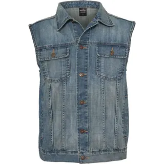 Urban Classics Herren Denim Vest – Jeansweste aus Baumwolle mit Knopfleiste, Brusttaschen und Kragen, ärmellose Weste für Streetwear, Freizeit & Alltag
