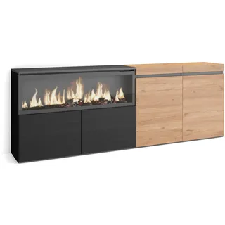 Skraut Home | Sideboard, Highboard | Kommode, Komodenschrank | 210 | 4 Türen | Elektrokamin XXL | Moderner Stil | Eiche Schwarz