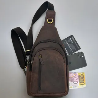 Echtleder Sling Taschen für Männer - Kleine Brusttasche - Crossbody Tasche Herren - Männertaschen Braun- Safekeepers - Braun