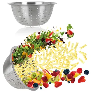 com-four® 2x Küchensieb aus Edelstahl - klassisches Nudelsieb - Durchschlag zum Waschen von Obst, Gemüse und Salat - rundes Abtropfsieb - Seiher - Küchenzubehör aus Metall (2 Stück - Ø 24cm)