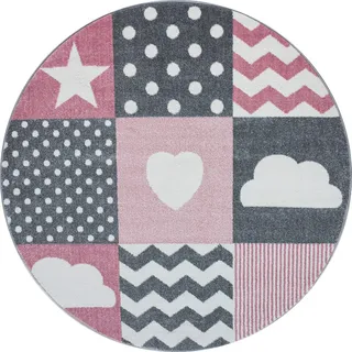 Ayyildiz Kinderteppich , Grau, Weiß, Pink , Textil , Herz , rund , Oeko-Tex® Standard 100 , für Fußbodenheizung geeignet, schmutzabweisend, für Hausstauballergiker geeignet, lichtunempfindlich, antistatisch, pflegeleicht, strapazierfähig, leicht zusammenrollbar , Teppiche und Böden, Teppiche, Kinderteppiche