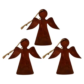 Gartenfigur Weihnachten Engel, 3X Weihnachtsengel, zum Aufhängen im Garten, 15x13,3cm, Gartendeko Rostoptik, Rost Deko wetterfest für Garten, Terrasse, Balkon oder Zuhause