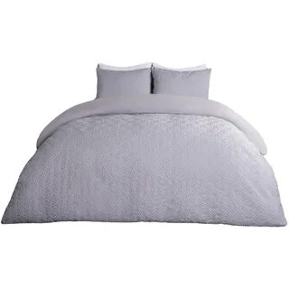 OHS Bettwäsche-Set für Einzelbett, geometrisch, graue Bettwäsche, luxuriöser Bettbezug, Einzelbett mit Kissenbezug, ultraweich, dekorativ, geprägt, modernes Muster, Grau