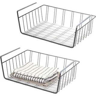 eluno Schrankkorb 2er-Set inkl. Einlegeboden, grau , Grau , Metall , 41x14x26 cm , Kleinmöbel