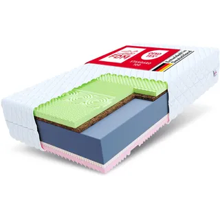 FDM Savona Schaumstoffmatratze 90 x 200 cm 7-Zonen Latex Kokos Matratze Härtegrad H4/H3 (Hart/Mittelhart) 22 cm Höhe Hochelastischer Komfortschaum Zweiseitig Bezug Abnehmbar Waschbar