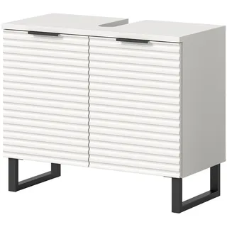 inn.furn Waschbeckenunterschrank weiß mit 3D-Struktur Badezimmer, Soft-Close - weiß Schwarz