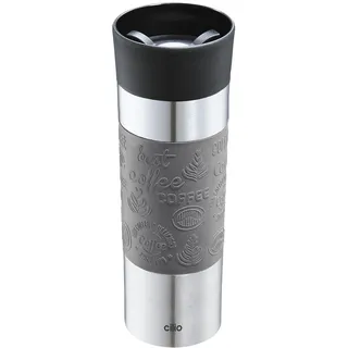 cilio Isoliertrinkbecher VIAGGIO | Edelstahl Thermobecher to go | Deckel aus Kunststoff | 360° Trinkverschluss | Doppelwandsystem | Bruch- und auslaufsicher | 500 ml, Höhe: 22,5 cm | Grau