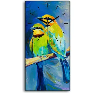 Dekor Leinwand Uhr Wandbilder Kunstdruck 30x60 Kunst Vögel mit blauen Schwänzen - schwarze Hände - Blau