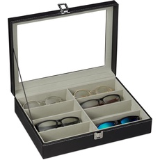 Bild Brillenbox für 8 Brillen, Aufbewahrung Sonnenbrillen, 8,5 x 33,5 x 24,5 cm, Kunstleder (PU), Samt