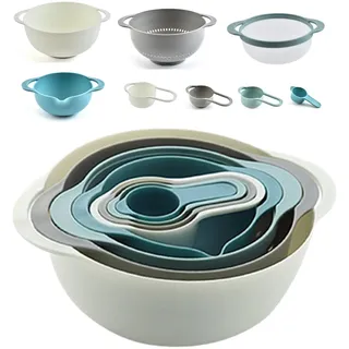 Jauhmui Kunststoff Rührschüssel Set 8 stk,Ideal für Camping, Picknick, Backen und Kochen (Blau)