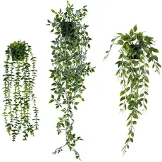 M JINGMEI Hängepflanze Künstlich, 3 Stück Künstliche Pflanzen Wie Echt Im Topf, Kunstliche Efeublätterdekoration Künstliche Topfpflanzen für drinnen und draußen