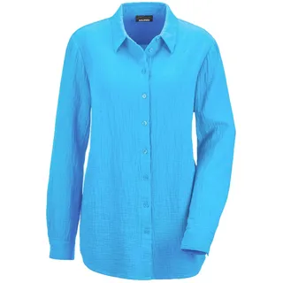 GOLDNER Hemdbluse Kurzgröße Verlängerte Langarm Musselin-Bluse Blau 22