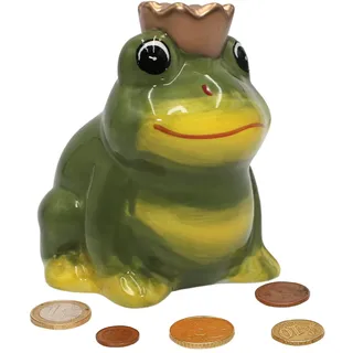 Dekohelden24 Keramik Spardose als Frosch mit Krone, Froschkönig, Spar-Frosch, Saving-Box, L/B/H: ca. 9 x 10 x 11 cm