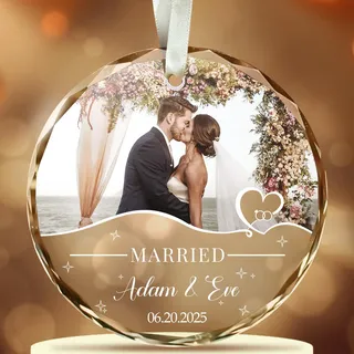 Personalisierte Weihnachtskugeln mit Foto Namen Hochzeitstag Kristall Weihnachtsbaumschmuck Ornament Geschenke für Paare Braut und Bräutigam