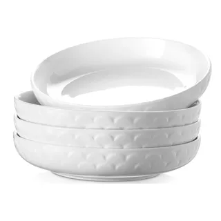 DOWAN 25,4 cm Pastaschalen, 1500ml/54oz Große Servierschalen, Weiß Teller für Party/Pasta/Salat/Suppe, Keramikschale, Flache Schale, Mikrowellen & Spülmaschinenfest, Geschirr Set mit 4 Stück, Weiß