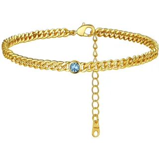 FindChic Damen Fußkette mit Mondstein aus Hochwertig plattiertes 22 Karat Gold Figaro Ankle Chain