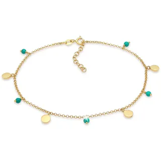 Fußkette ELLI "Fußschmuck Erbskette Plättchen Howlith Türkis 925er Silber" Gr. 22, gold, Fußketten, Damen, Silber 925 (Sterlingsilber), Fußkette