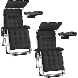 tectake Sonnenliege Cloud Ii,mit Ablagetisch und Stautasche,schwarz , Kunststoff , 84x103x168 cm , Gartenmöbel, Gartenliegen