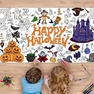 Halloween Mal-Tischdecke Kinder 180×80cm, Ausmal-Tischdecke Kinder Maltischdecke,Halloween Deko Ausmaltischdecke Basteln,DIY Graffiti Ausmaltischdecke für Party & Familienaktivität