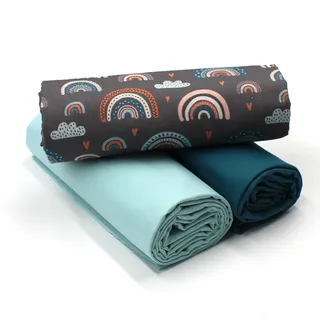 VmG-Store 1,5m Baumwollstoff Set Designstoff + 2x Uni farblich abgestimmt 100% Baumwolle Material Auswahl (Regenbogen Pastell Grau Set03)