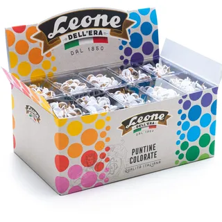 2.500 Bunte Reißzwecken Löwe Dell'Era - Thekendisplay mit 50 Schachteln à 50 Stück, weiß