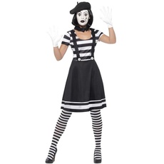 Bild Lady Mime Artist Costume, Black, Dress, Collar, Beret, Gloves, Tights & Make-Up, (L)