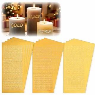 15 Blatt Wachsbuchstaben für Kerzen Gold Zahlen Aufkleber Buchstaben | Selbstklebende Wachsaufkleber Hochwertig Sterne Sticker für DIY Kommunionkerze Bastelset Taufe Hochzeit Verzieren