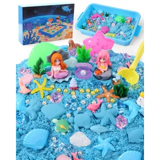 cycletour Magic Sand Set Ocean Series, Zaubersand Set Enthält 1 kg Blauen Magischer Sand, Einen Abgedeckten Sandkasten und 47 Sandspielzeug, Magic Sand Kinder ab 3 Jahren