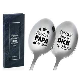 Vatertagsgeschenk für Papa, Papa Geschenk Geburtstag, 2 Löffel Kaffeelöffel mit Gravur, Gestaltung Edelstahl, Mit Geschenkbox, Bester Papa Der Welt, Danke Dass es Dich Gibt