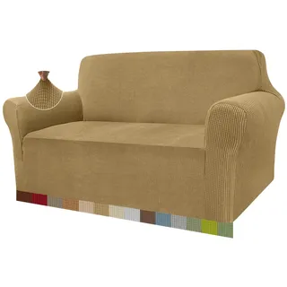Granbest High Stretch Sofabezug Moderne Sofaüberwurf Jacquard Elastische Sofahusse für Wohnzimmer Protector für Hunde Haustiere (2 Sitzer, Dunkelbeige)