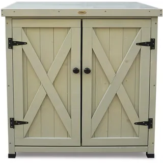 HABAU Gartenschrank, wetterfest in Grau lasiert, aus zertifiziertem Massivholz, ideal für Garten, Balkon und Terrasse (Laura)