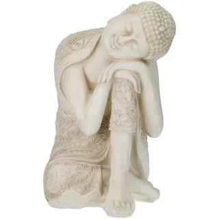 Relaxdays XXL Buddha Figur, ruhender Gartenbuddha, HBT 61 x 38 cm, wetterfest, frostsicher, Dekobuddha, cremeweiß