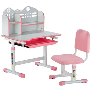 VEVOR Schreibtisch Set Kinderschreibtisch Arbeitstisch und Stuhl höhenverstellbar (53-71 cm) belastbar (100 kg) mit Bücherregal & Schubladen für Schlafzimmer Arbeitszimmer Schule Rosa
