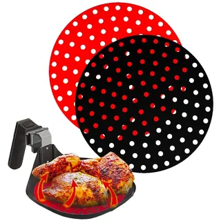 NK 2 Stück Silikon-Ofenpapier, wiederverwendbar, für Fritteuse, Silikon, AirFryer Liner, Antihaftbeschichtung, Zubehör für Fritteusen ohne Öl (rund, 22,5 cm)