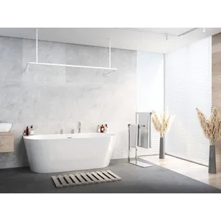 ALU DUSCHVORHANGSTANGE WEISS SCHWARZ SILBER GLÄNZEND 70x165x70 CM BARRIEREFREI PASSEND FÜR BADEWANNE, U-FORM, INKL. DECKENHALTERUNGEN, INKL. RINGE (Weiss)