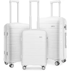 KONO Luggage Sets Gepäcksets Koffer Trolleys Set 3 Teilig Kofferset Polypropylen Hartschalenkoffer Reisekoffer mit 4 Rollen und TSA Schloss, Kofferset-XL-L-M (Weiß)