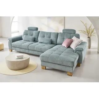 Ecksofa DIE PLANBAR "PP-LA19101 L-Form, Breite 316 cm", aqua, B:316cm H:86cm T:177cm, 88% Polyester;12% Polyamid, Sofas, Ecksofa, wahlweise mit Bettfunktion und verstellbaren Kopfstützen, in Cord
