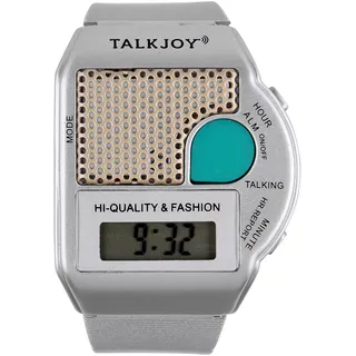 TalkJoy Sprechende Armbanduhr Silber Uhr Wecker Ansage Uhrzeit auf Knopfdruck Blindenuhr Demenzuhr Seniorenuhr Sehbehinderung Sehschwäche Digitale Alltagshilfe Sprachgestützte Geschenk