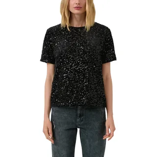 s.Oliver Damen T-Shirt – Pailletten, Jersey, Relaxed Fit