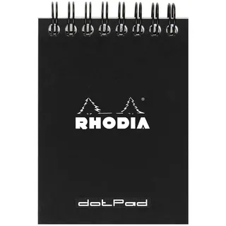 Rhodia 115039C Notizblock (A7, Doppelspirale Lineatur, dot, 80 Blatt) 1 Stück schwarz